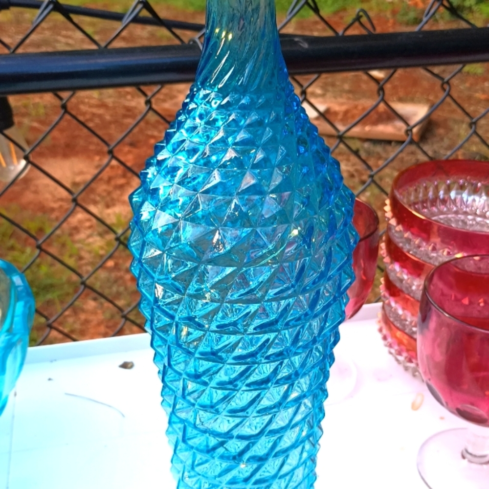 Vintage Empoli Rossini blue glass bottle